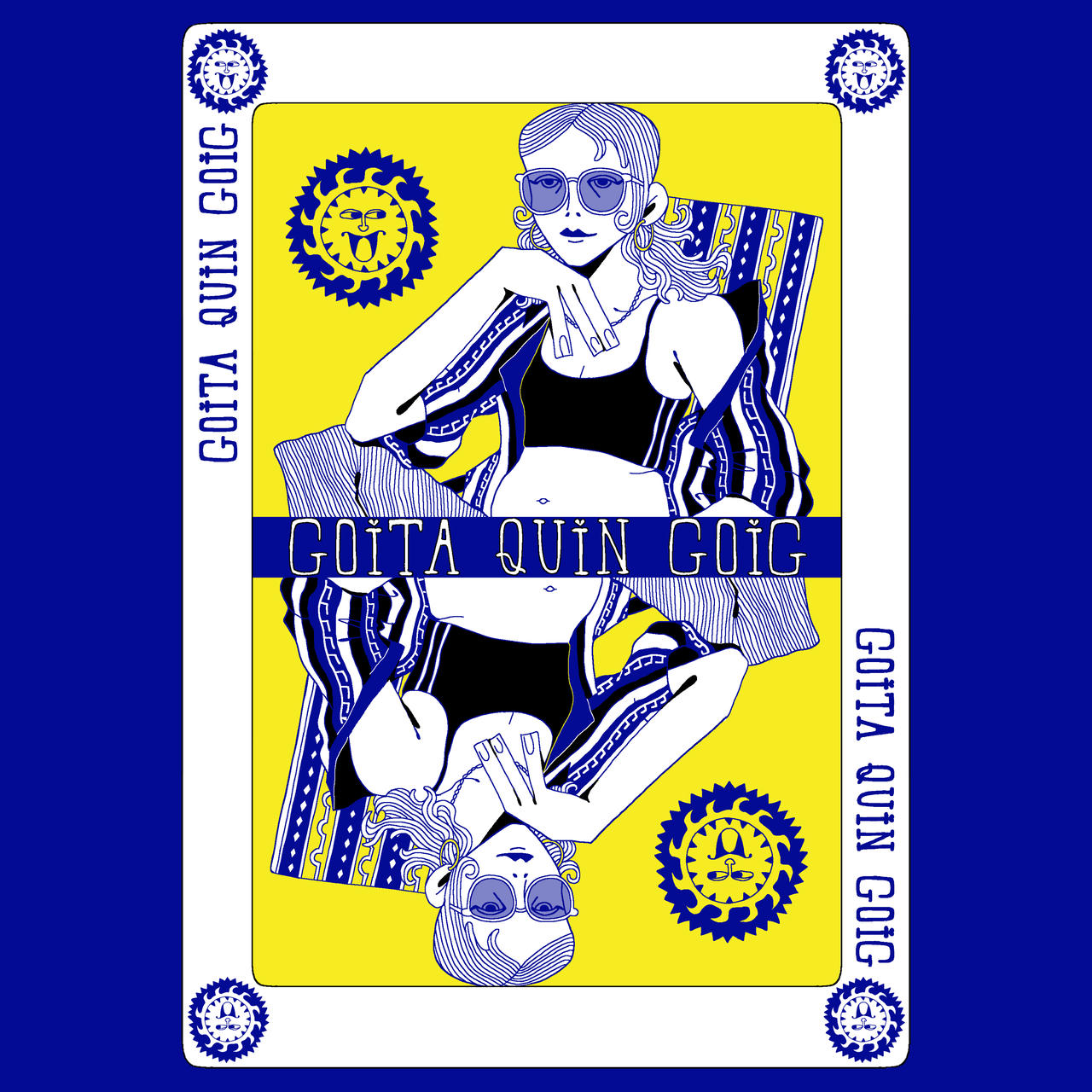 Figura de baralla francesa amb l'Adela estirada en una tombona amb ulleres de sol en lloc de les figueres habituals